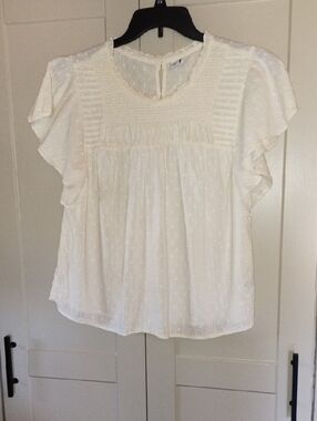Old Navy Ivory Swiss Dot Flutter Sleeve Top